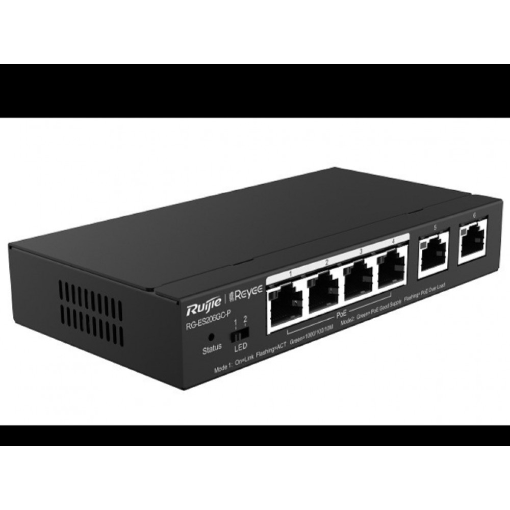 RUIJIE REYEE RG-ES206GC-P 4 PORT 10/100/1000 4 PORT POE+ 2 PORT UPLINK 54W RUJIE CLOUD YONETILEBILIR DESKTOP SWITCH