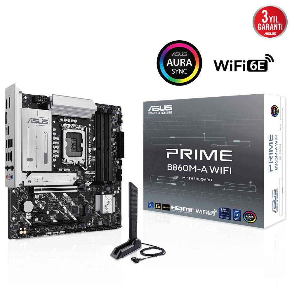ASUS PRIME B860M-A WIFI 4x DDR5 DP/HDMI 2x M.2 1x 2.5GLAN/WIFI/BT USB3.2 1851P ANAKART