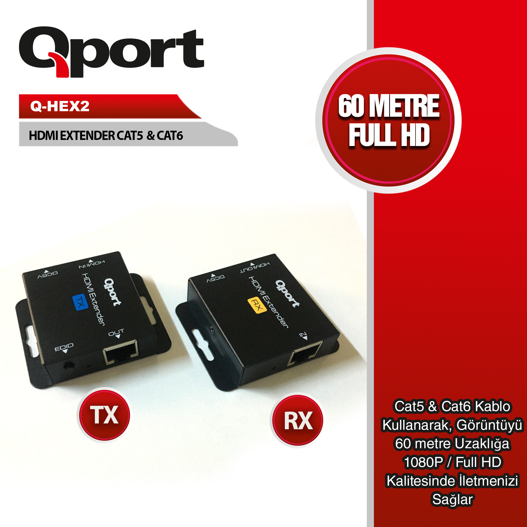 QPORT Q-HEX2 CAT5/CAT6 60MT HDMI EXTENDER