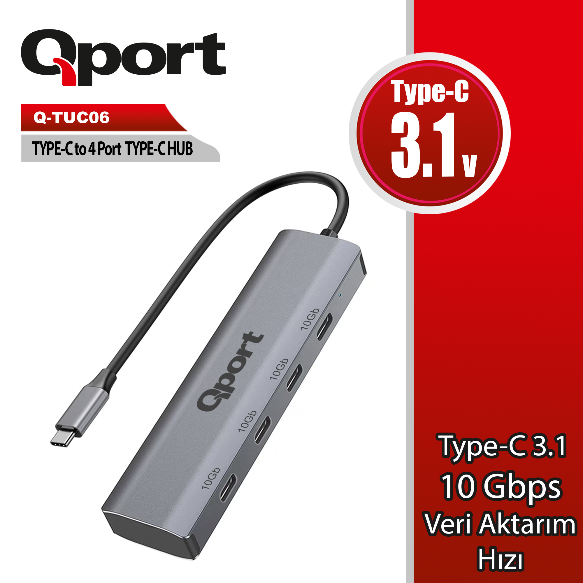 QPORT Q-TUC06 4 PORT TYPE-C TO TYPE-C ÇOKLAYICI