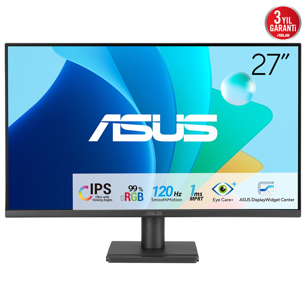 ASUS VA279HG 27 IPS 1920x1080 1ms 120Hz 300cd HDMI VGA VESA 3YIL EYECARE,FLICKER-FREE,DÜŞÜK MAVİ IŞIK, 99%SRGB, ÇERÇEVESİZ Monitör