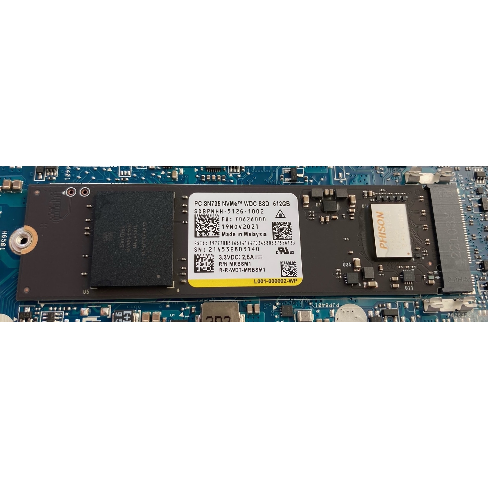W.DIGITAL SDBPNHH-512G-1002 512GB 3200/1600MB/s M.2 2280 PCIe NVME SSD BULK